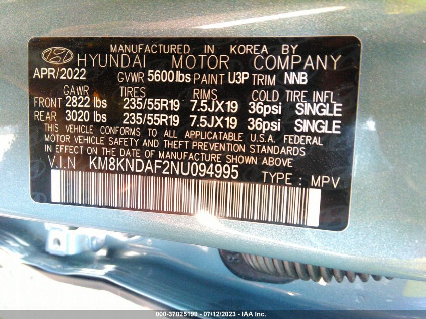 2022 HYUNDAI IONIQ 5 SEL KM8KNDAF2NU094995