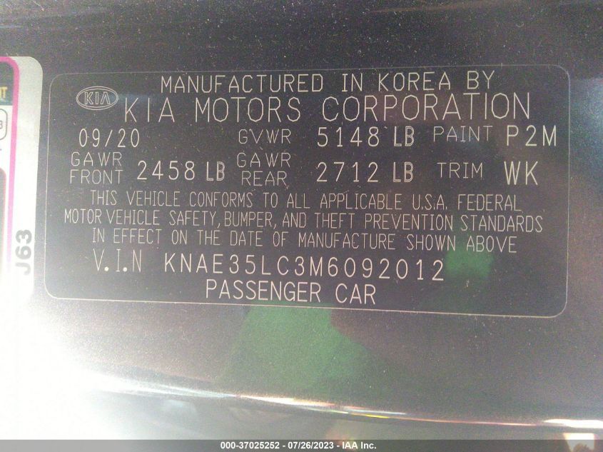 2021 KIA STINGER GT - KNAE35LC3M6092012