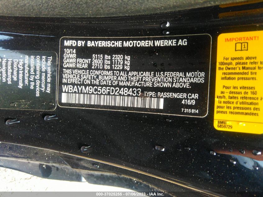 2015 BMW 6 SERIES 650I - WBAYM9C56FD248433