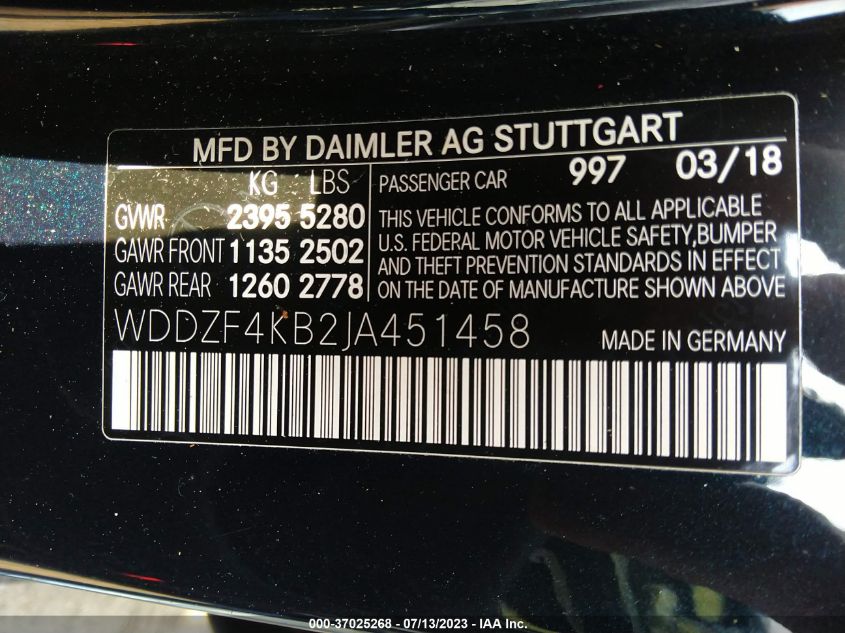 2018 MERCEDES-BENZ E-CLASS E 300 - WDDZF4KB2JA451458