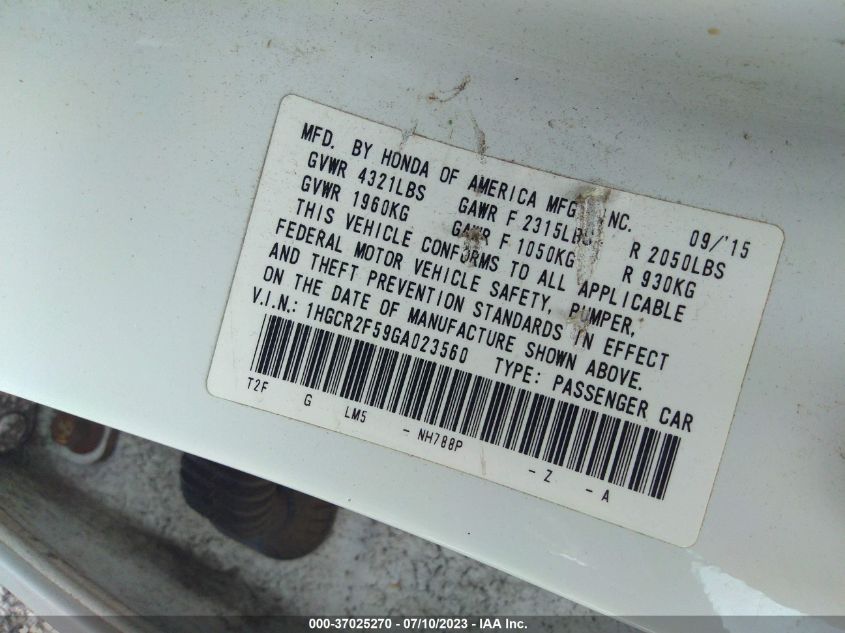 2016 HONDA ACCORD SEDAN SPORT - 1HGCR2F59GA023560
