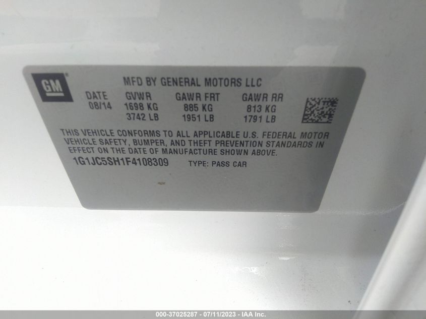 2015 CHEVROLET SONIC LT - 1G1JC5SH1F4108309