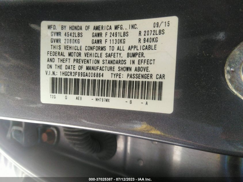 2016 HONDA ACCORD SEDAN TOURING - 1HGCR3F99GA006864