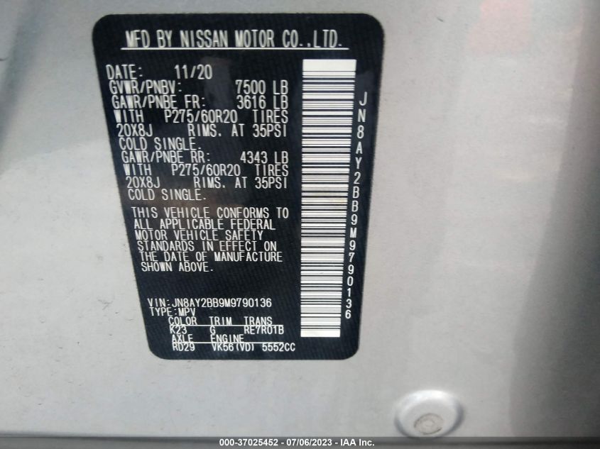 2021 NISSAN ARMADA SL - JN8AY2BB9M9790136