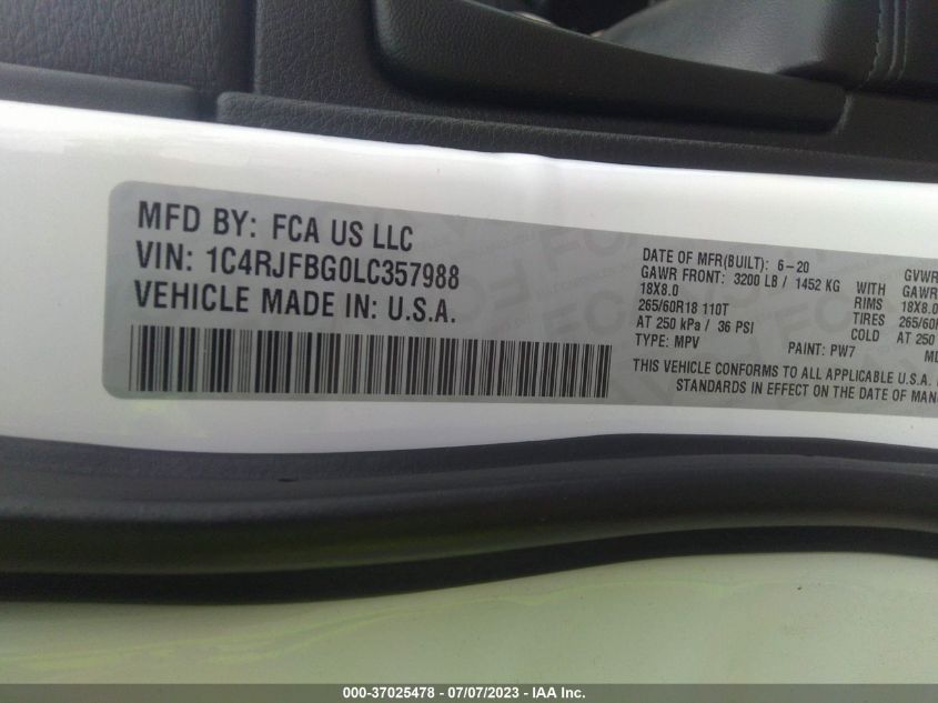 2020 JEEP GRAND CHEROKEE LIMITED - 1C4RJFBG0LC357988