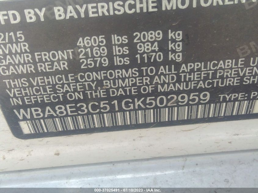 2016 BMW 3 SERIES 328I XDRIVE - WBA8E3C51GK502959