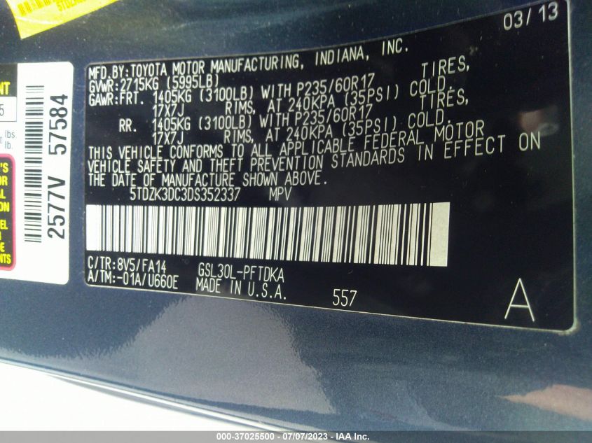 2013 TOYOTA SIENNA L - 5TDZK3DC3DS352337