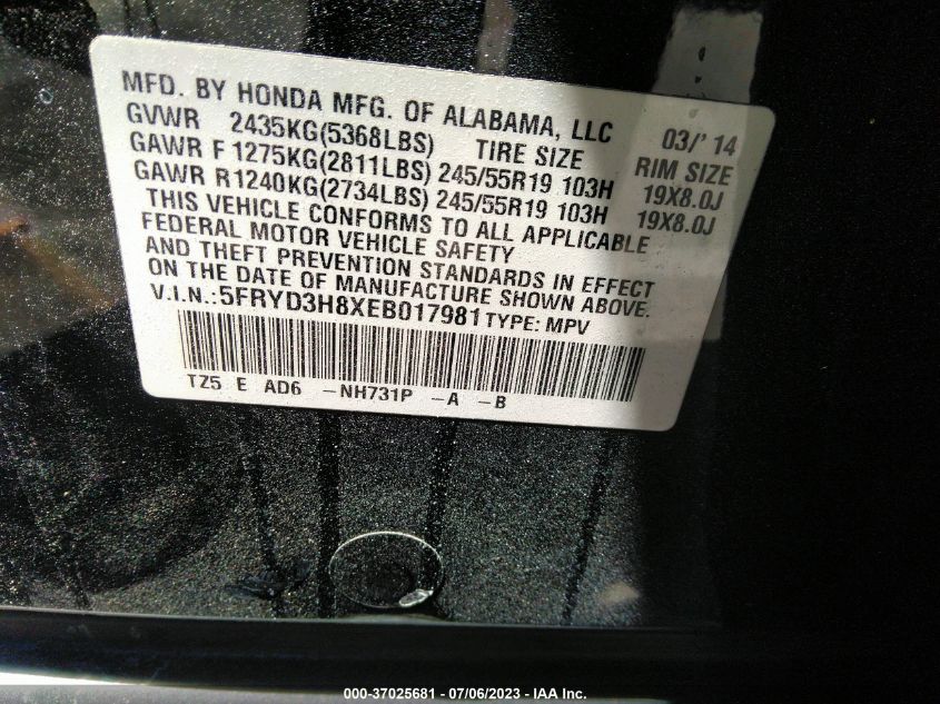 2014 ACURA MDX ADVANCE/ENTERTAINMENT PKG - 5FRYD3H8XEB017981