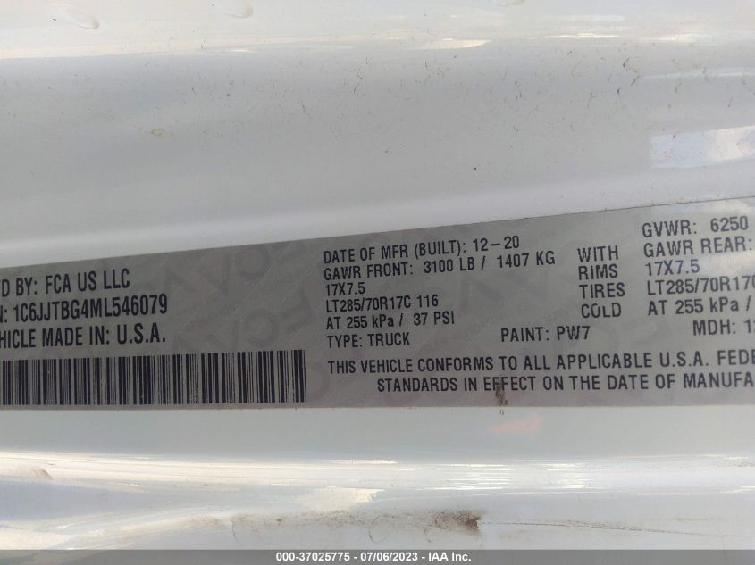 2021 JEEP GLADIATOR RUBICON - 1C6JJTBG4ML546079