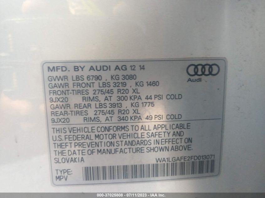 2015 AUDI Q7 3.0T PREMIUM PLUS - WA1LGAFE2FB013071
