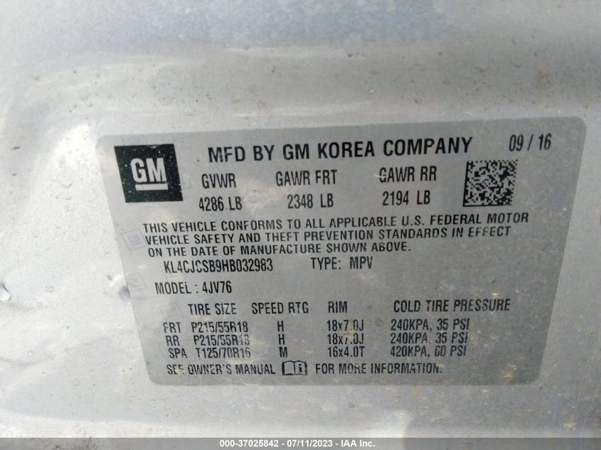 2017 BUICK ENCORE ESSENCE - KL4CJCSB9HB032983