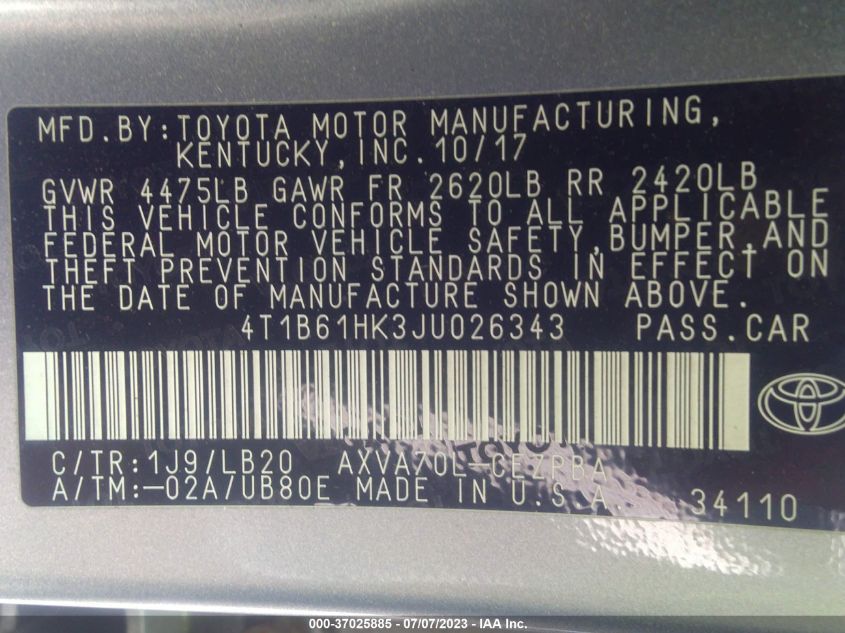 2018 TOYOTA CAMRY XSE - 4T1B61HK3JU026343