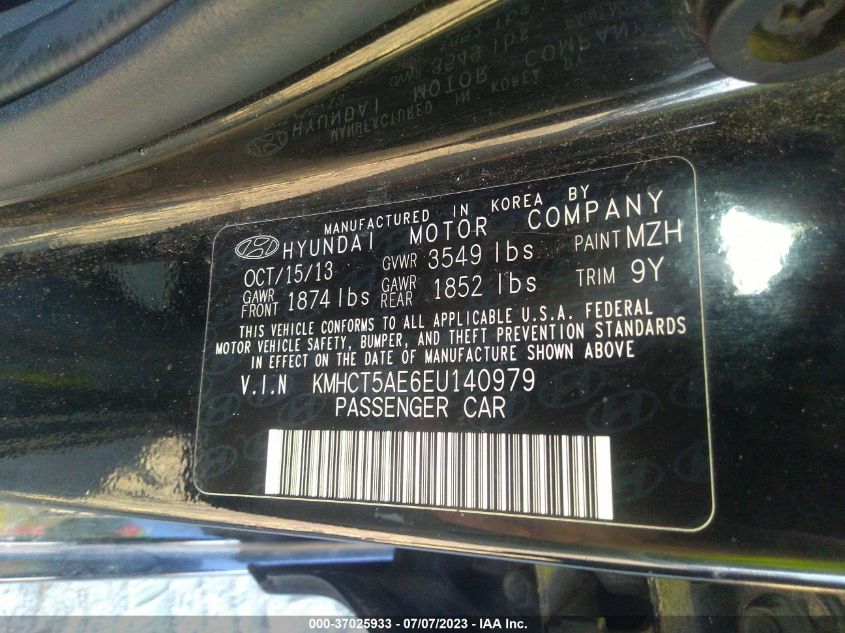 2014 HYUNDAI ACCENT GLS/GS - KMHCT5AE6EU140979