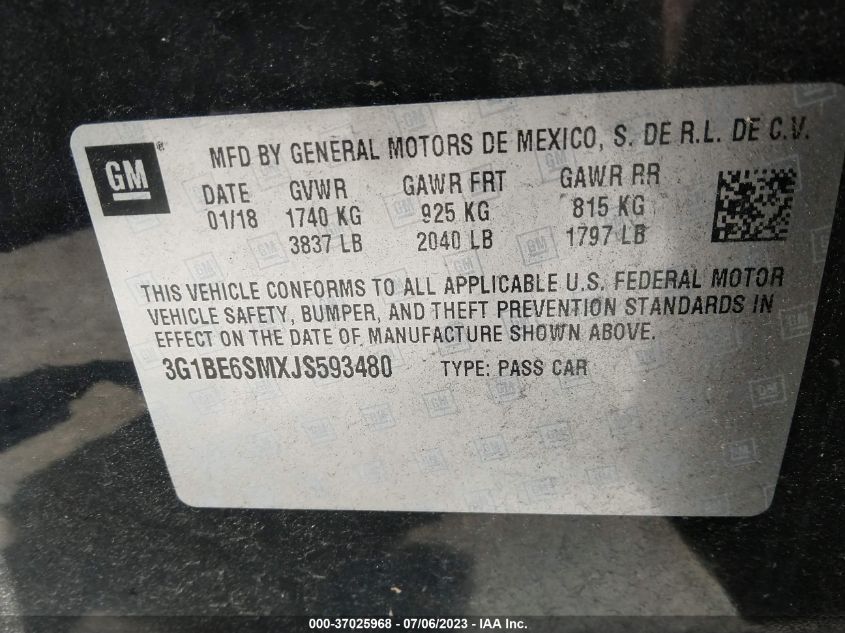 2018 CHEVROLET CRUZE LT - 3G1BE6SMXJS593480
