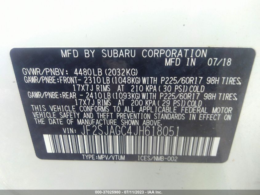2018 SUBARU FORESTER PREMIUM - JF2SJAGC4JH618051