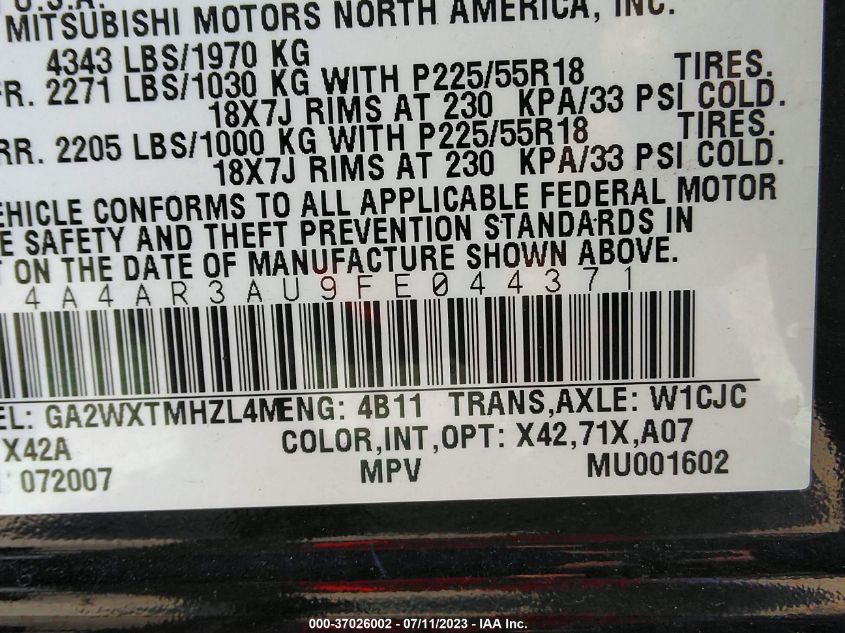 2015 MITSUBISHI OUTLANDER SPORT ES - 4A4AR3AU9FE044371