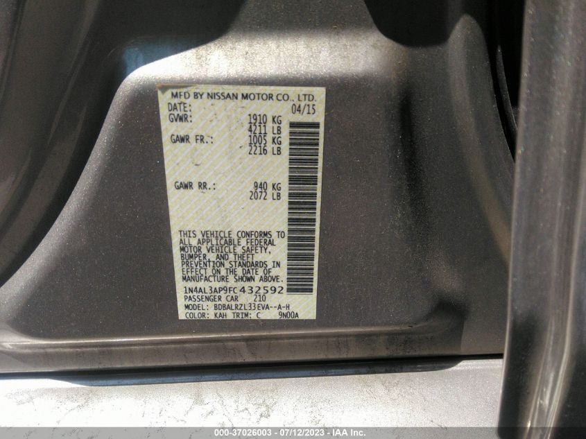 2015 NISSAN ALTIMA 2.5 SL - 1N4AL3AP9FC432592