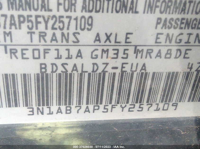 2015 NISSAN SENTRA SV - 3N1AB7AP5FY257109