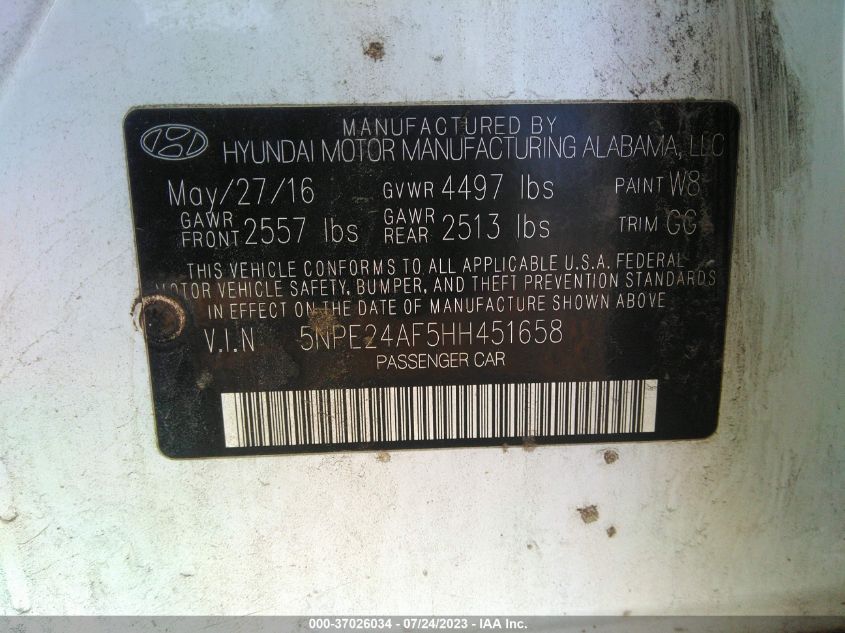 2017 HYUNDAI SONATA 2.4L - 5NPE24AF5HH451658