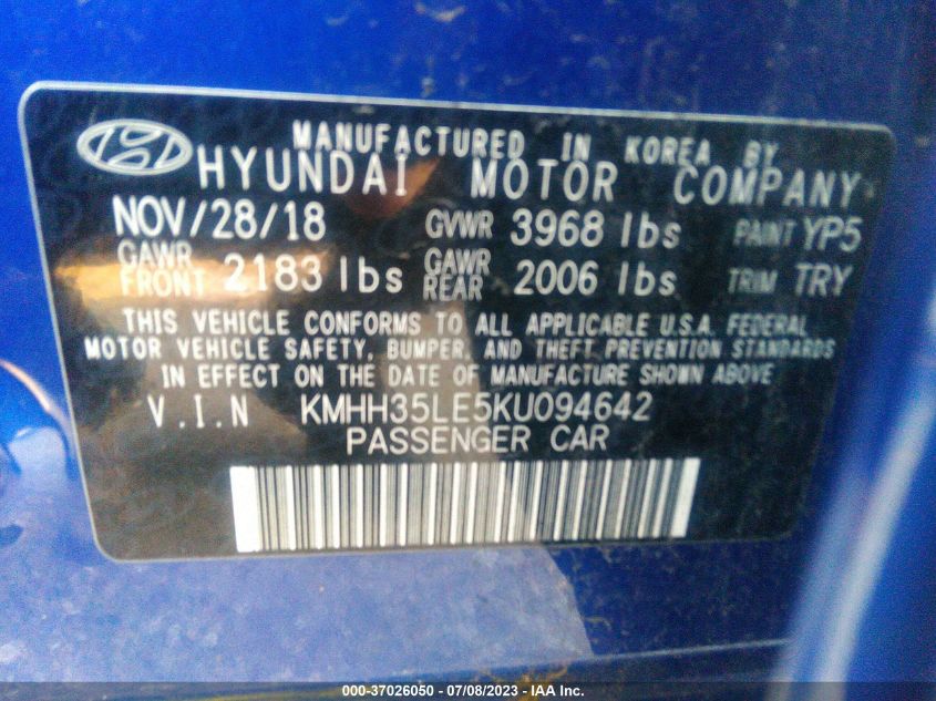 2019 HYUNDAI ELANTRA GT - KMHH35LE5KU094642
