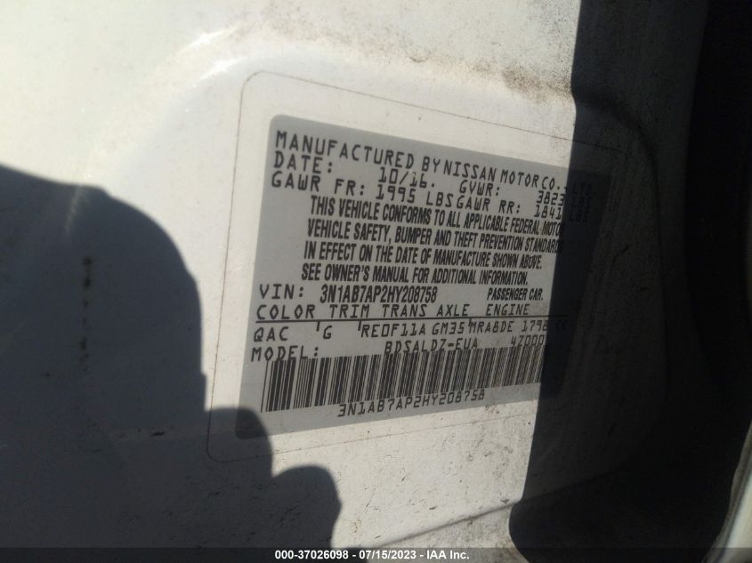 2017 NISSAN SENTRA SV - 3N1AB7AP2HY208758