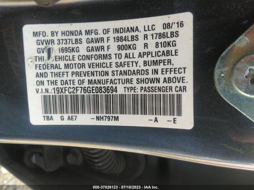 2016 HONDA CIVIC SEDAN EX - 19XFC2F76GE083694