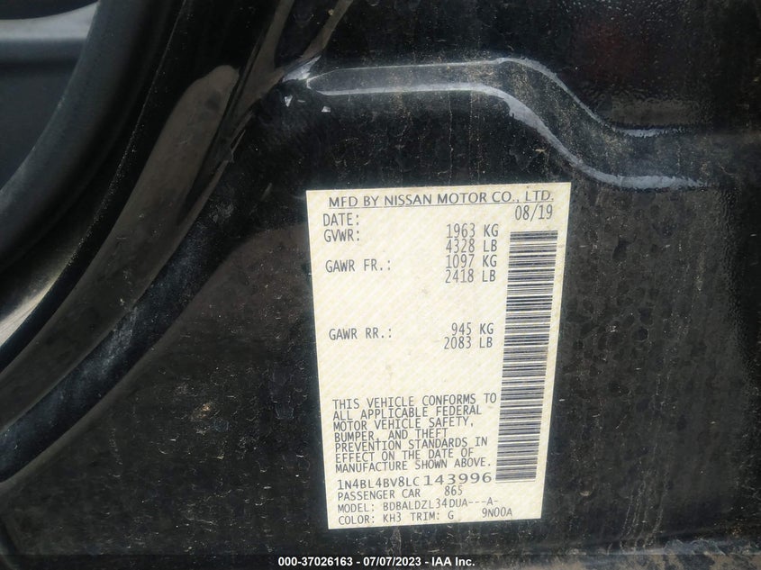 VIN 1N4BL4BV8LC143996 2020 NISSAN ALTIMA 2.5 S