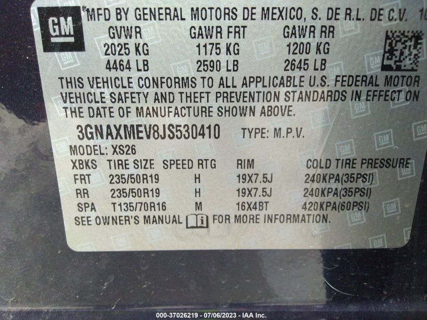 2018 CHEVROLET EQUINOX PREMIER - 3GNAXMEV8JS530410