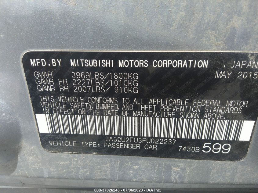 2015 MITSUBISHI LANCER ES - JA32U2FU3FU022237