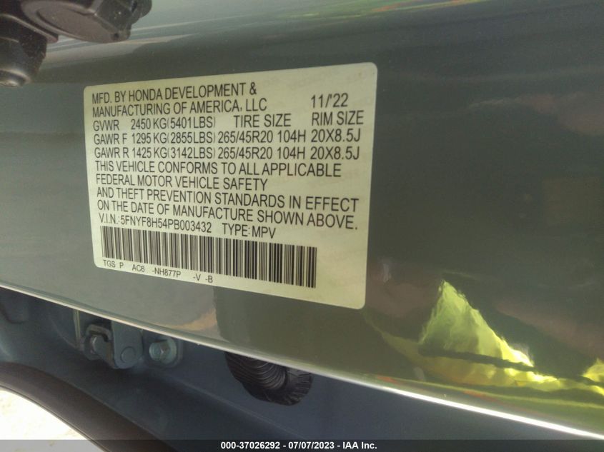 2023 HONDA PASSPORT EX-L - 5FNYF8H54PB003432