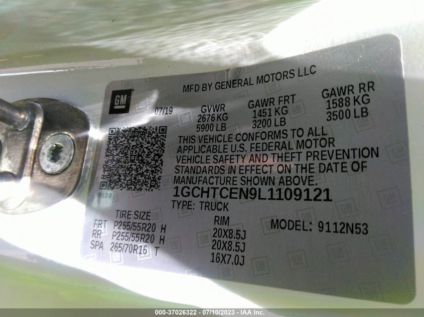 VIN 1GCHTCEN9L1109121 2020 CHEVROLET COLORADO 4WD LT