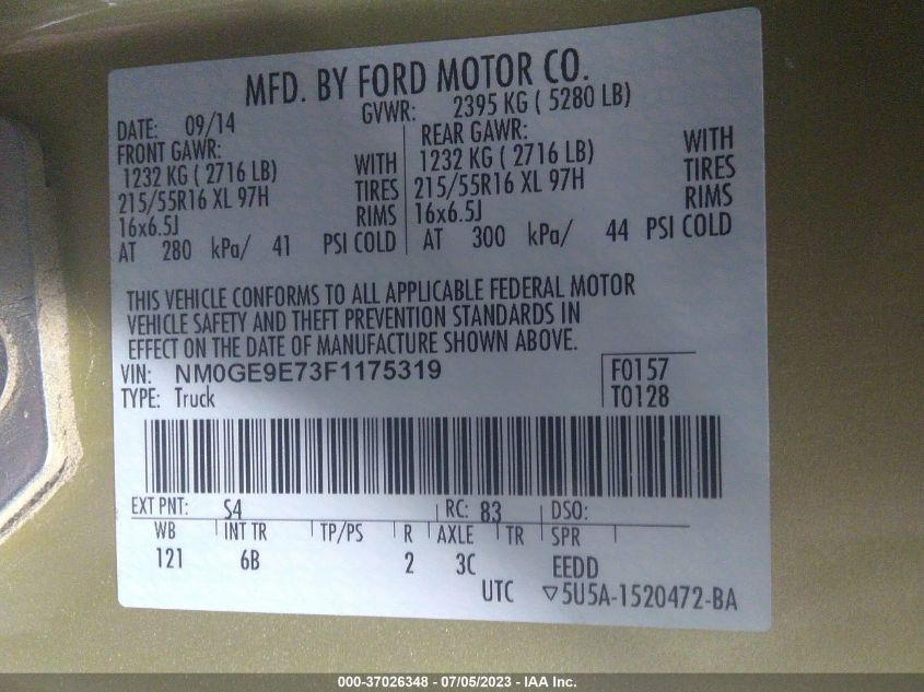 2015 FORD TRANSIT CONNECT WAGON XL NM0GE9E73F1175319