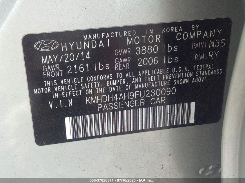 2015 HYUNDAI ELANTRA SPORT - KMHDH4AH9FU230090