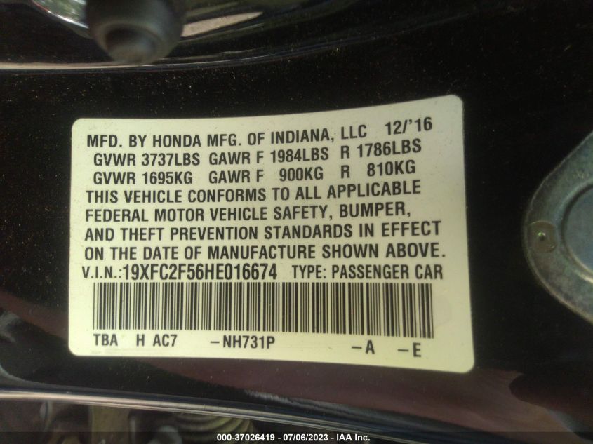 2017 HONDA CIVIC SEDAN LX - 19XFC2F56HE016674