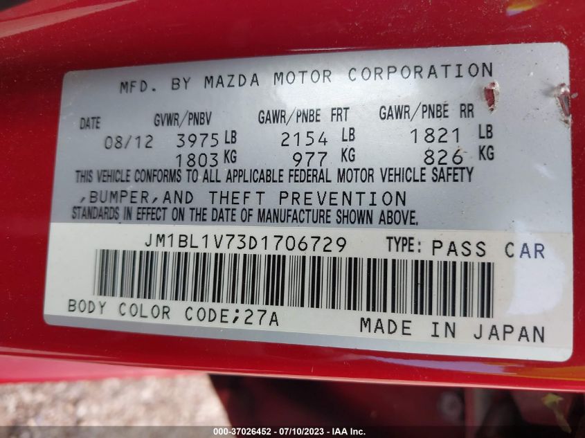 2013 MAZDA MAZDA3 I TOURING - JM1BL1V73D1706729