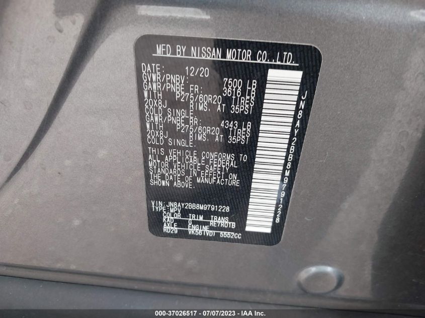 2021 NISSAN ARMADA SL - JN8AY2BB8M9791228