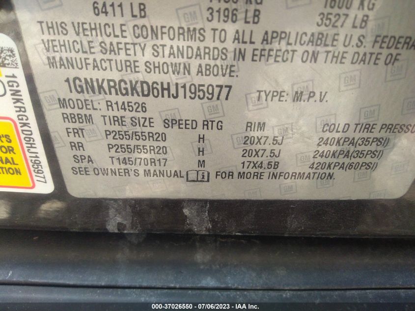 2017 CHEVROLET TRAVERSE LT - 1GNKRGKD6HJ195977