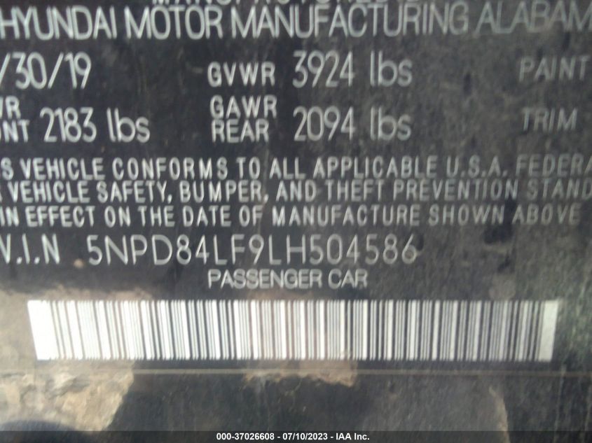 2020 HYUNDAI ELANTRA SEL/VALUE/LIMITED - 5NPD84LF9LH504586