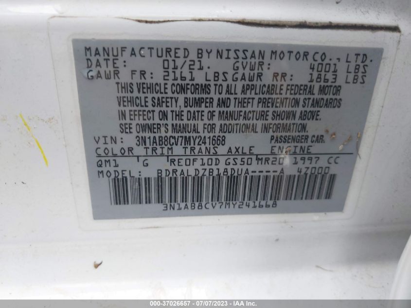 2021 NISSAN SENTRA SV - 3N1AB8CV7MY241668