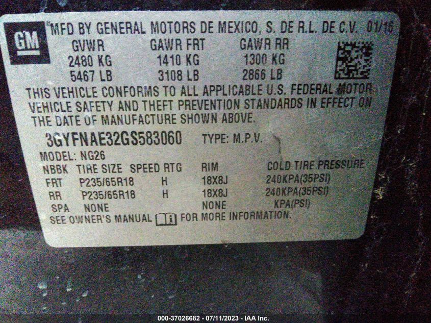 2016 CADILLAC SRX - 3GYFNAE32GS583060