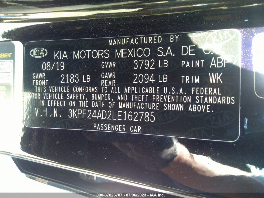 2020 KIA FORTE LXS - 3KPF24AD2LE162785