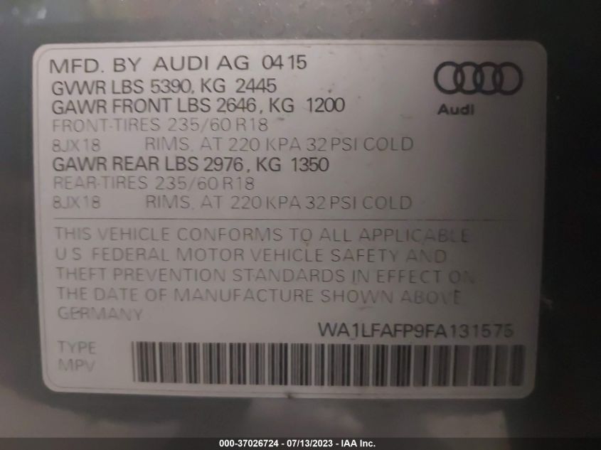 2015 AUDI Q5 PREMIUM PLUS - WA1LFAFP9FA131575
