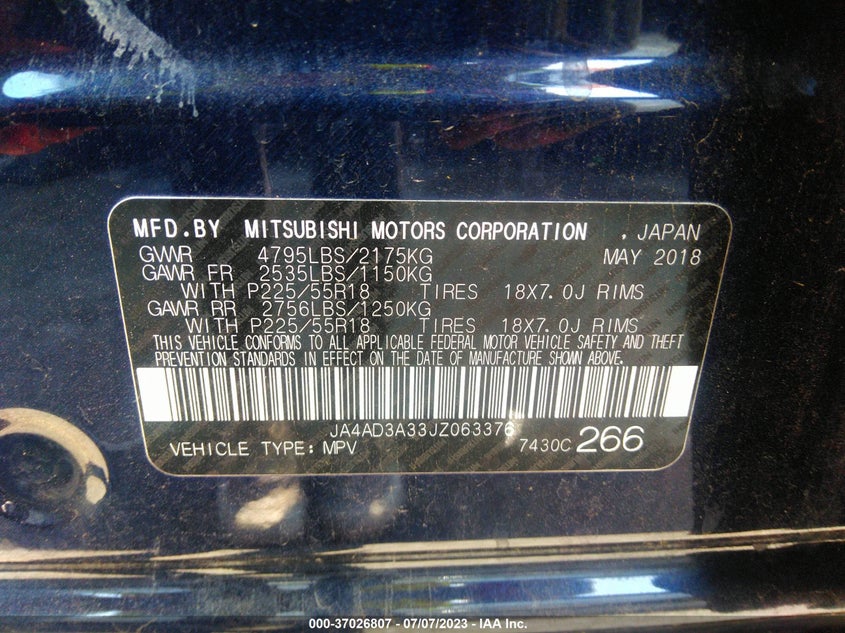 VIN JA4AD3A33JZ063376 2018 MITSUBISHI OUTLANDER SE/SEL