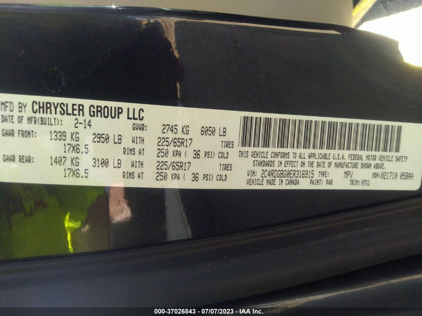 2014 DODGE GRAND CARAVAN SE - 2C4RDGBG0ER316915