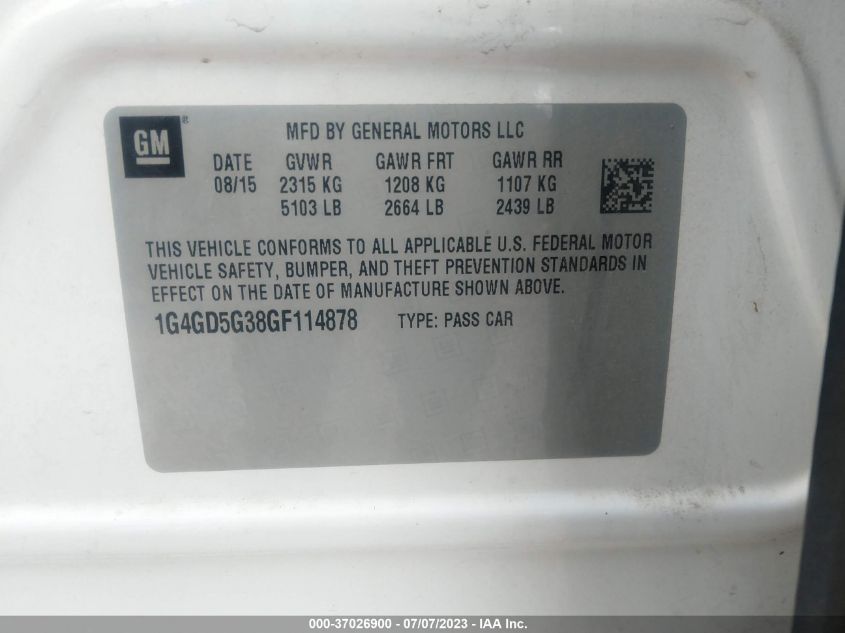 2016 BUICK LACROSSE - 1G4GD5G38GF114878