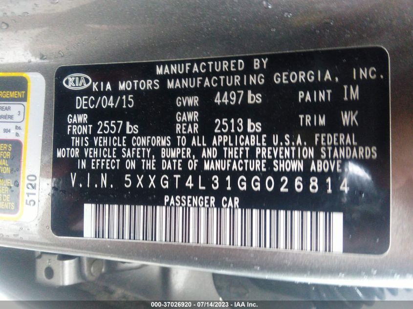 2016 KIA OPTIMA LX - 5XXGT4L31GG026814