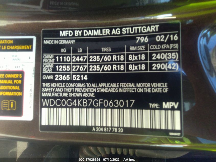 2016 MERCEDES-BENZ GLC 300 - WDC0G4KB7GF063017