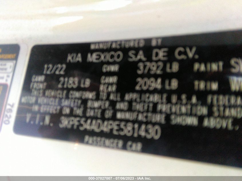 2023 KIA FORTE GT-LINE - 3KPF54AD4PE581430