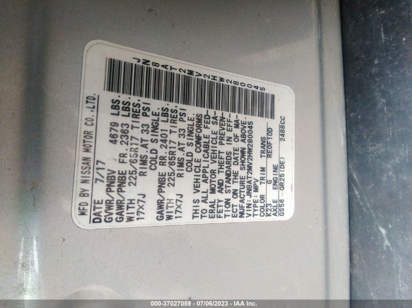 2017 NISSAN ROGUE S - JN8AT2MV2HW280045