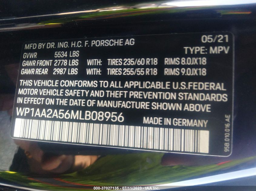 2021 PORSCHE MACAN - WP1AA2A56MLB08956
